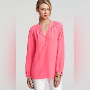 Lilly Pulitzer Neon Pink Long Sleeve Silk Blouse